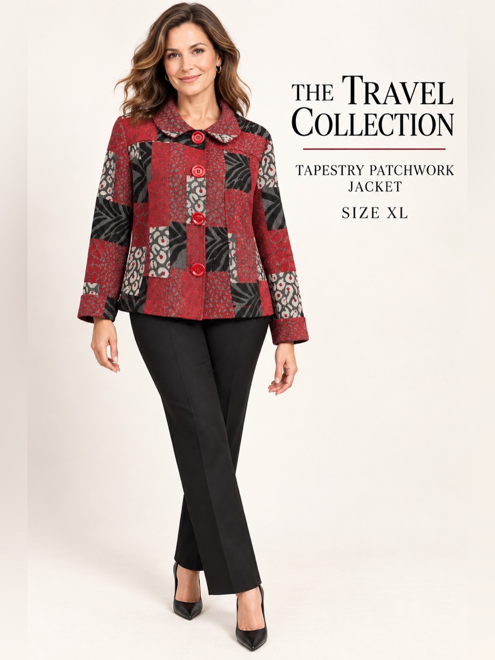 The Travel Collection XL Red Tapestry Patchwork Art to Wear Jacket